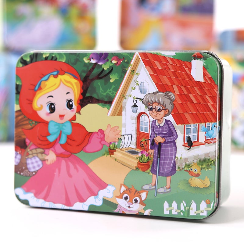 لعبة بازل خشبية سميكة للأطفال 60 قطعة 100 قطعة 200 قطعة في علبة حديدية، طائرة كرتونية، لعبة ذهنية - Image 2